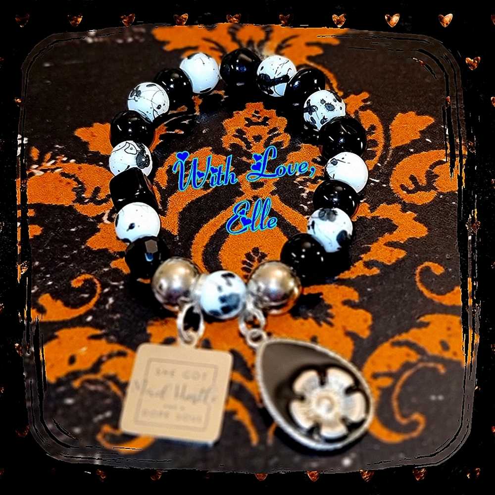 Handmade Beaded Stretch Bracelet with 2 charms